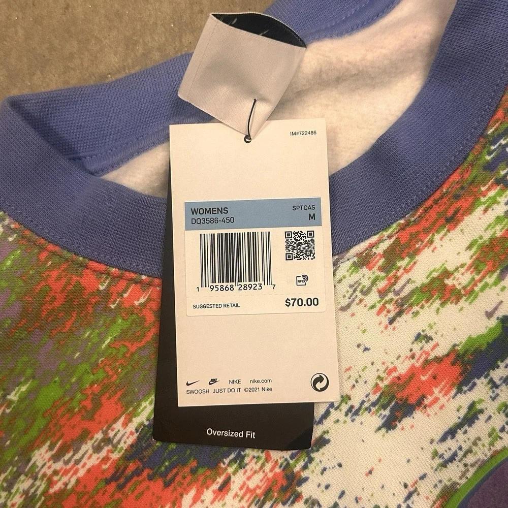Nike Sweatshirt Womens M Blue Oversized Cropped Abstract Fleece DQ3586-450